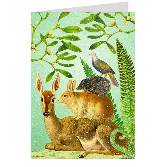 Deer and Friends with Greenery Christmas Card ~ England